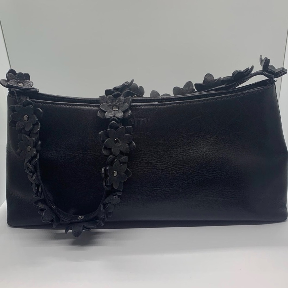 DKNY city purse black leather flower